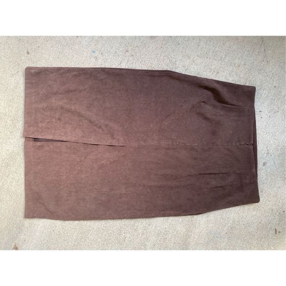 Harve Benard Faux-Suede Brown Slit Pleated Maxi Skirt, Size 16 - Picture 6 of 10